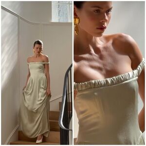 Sage Satin Drop Waist Maxi Dress - XS (professionally hemmed + snatched waist)